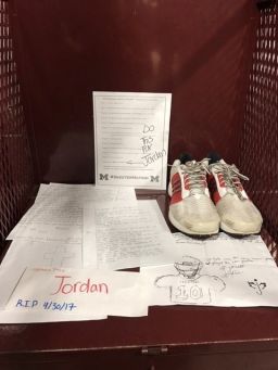 Teammates paid tribute to Jordan at his locker.