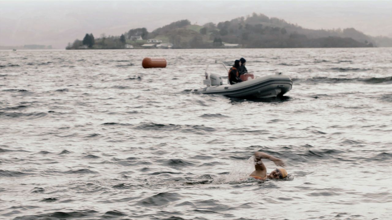 British ice swimmer Jess Campbell in Loch Lomond, Scotland