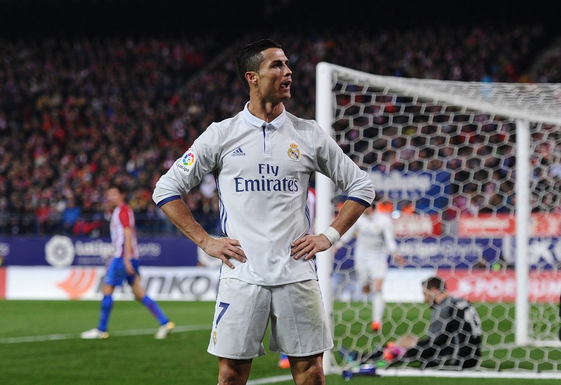 Ronaldo celebrates after scoring against Atletico Madrid in November 2016.