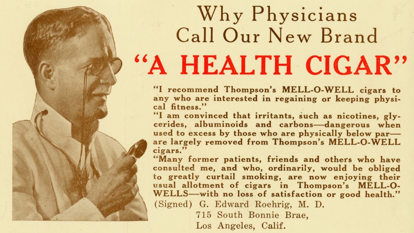 This ad was a rare exception. Dr. G. Edward Roehrig was indeed a real doctor, practicing initially in Chicago and later in Los Angeles. "Ironically, he died of lung cancer," Jackler said. <br />