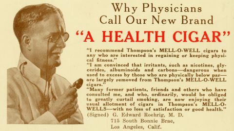 This ad was a rare exception. Dr. G. Edward Roehrig was indeed a real doctor, practicing initially in Chicago and later in Los Angeles. "Ironically, he died of lung cancer," Jackler said. <br />