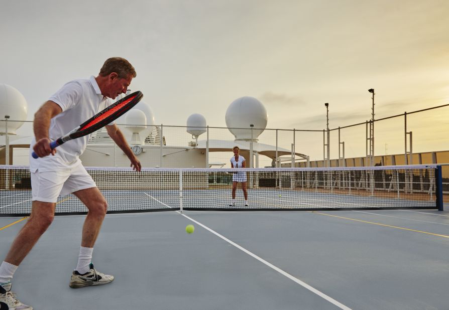 The World also has the only full-sized at-sea tennis court on the planet.