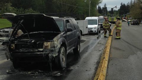 The fireball from the plane's collision with power lines hit some vechicles.