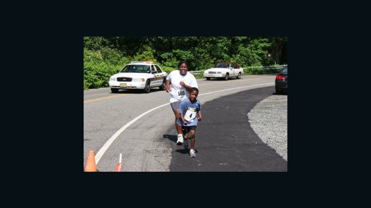 Mirna, 41, and her son, Rashid, running together