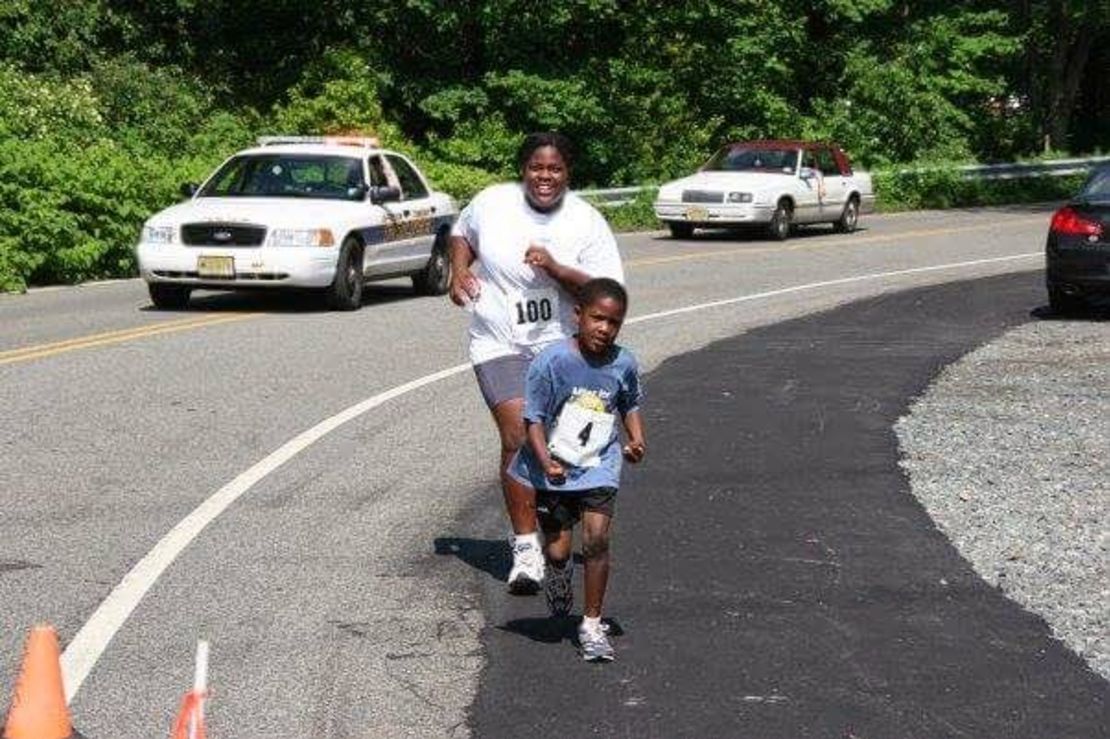 Mirna, 41, and her son, Rashid, running together