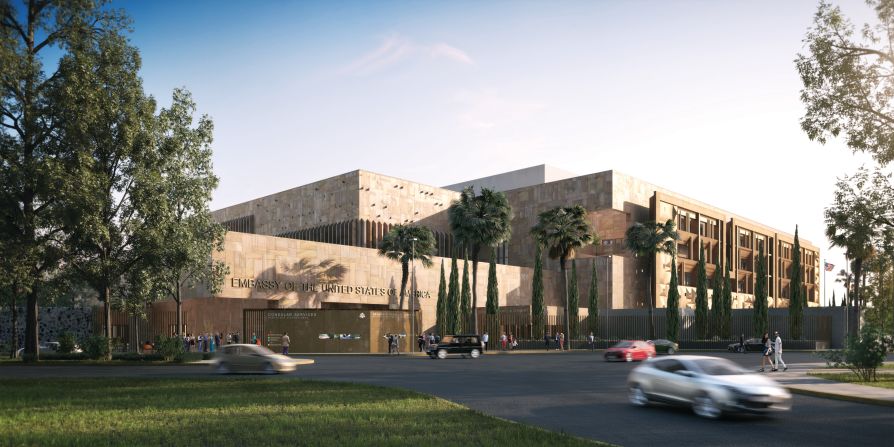 The new U.S. embassy in Mexico City is one of the first initiated under the State Department's Excellence in Diplomatic Facilities program. Aspects of the design reference Mexican architectural traditions.