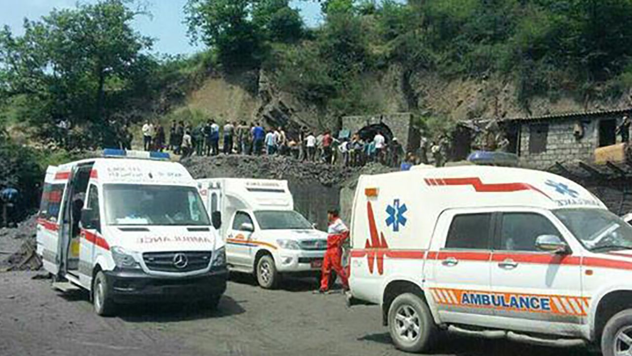 Ambulances are at the scene of the mine blast Wednesday in Golestan province in this Press TV image.