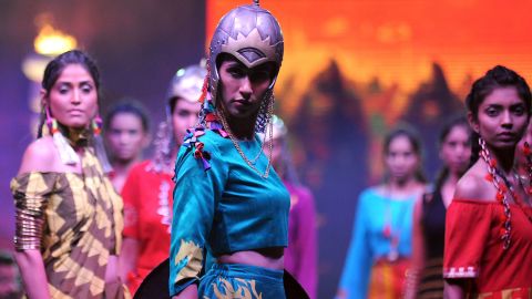 Models take part in a fashion show to promote "Baahubali 2" in Mumbai in April.