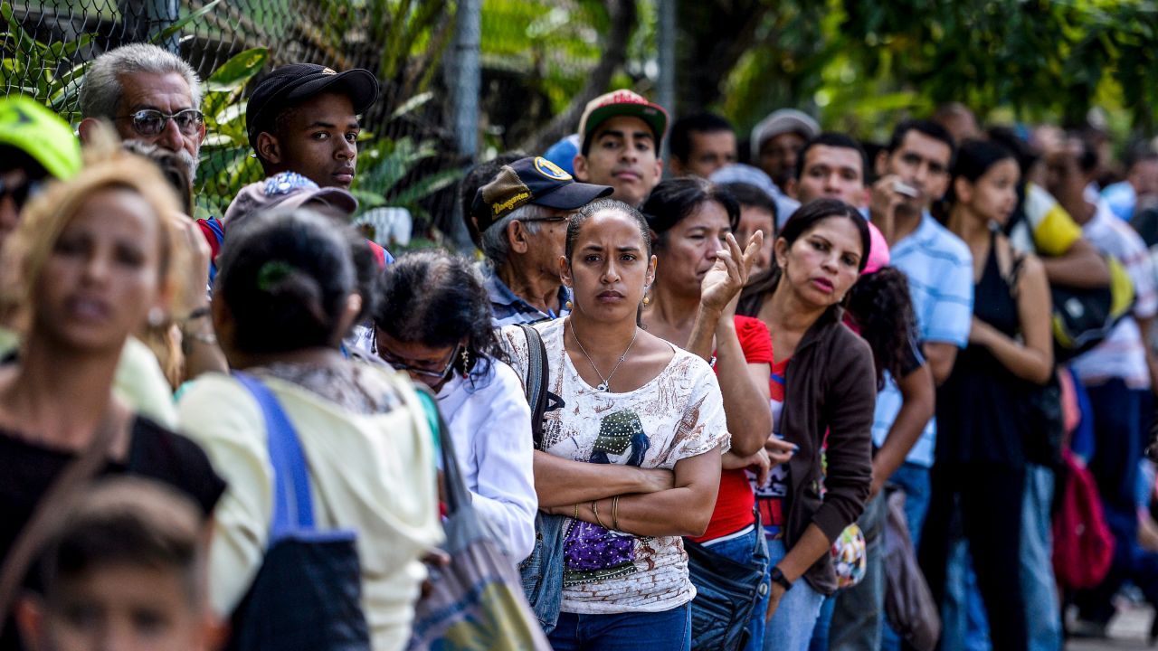 Many Venezuelans must stand in line to buy what little food is available.