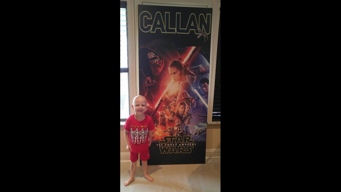 Callan received a door that is covered with the poster from his favorite movie, "The Force Awakens."