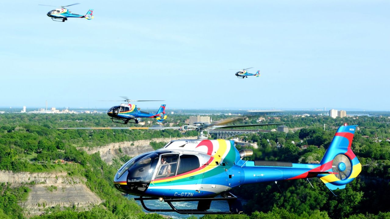<strong>Fleet of H130s: </strong>In operation for over 50 years, Niagara Helicopters operates a fleet of four <a href="http://www.airbushelicopters.com/website/en/ref/H130_25.html" target="_blank" target="_blank">Airbus Helicopter H130s</a>. These state-of-the-art machines were designed with heli-tours in mind, with air-conditioning and vibration control, and for enhanced safety on the ground, a fully-enclosed tail rotor called a "fenestron."