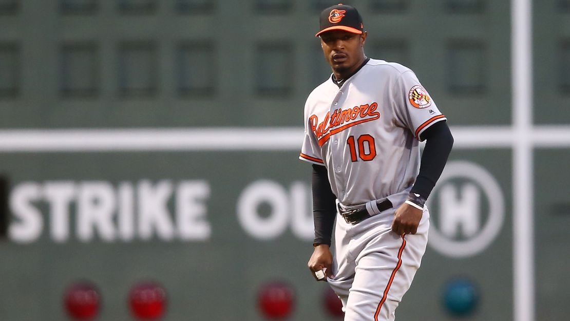 Adam Jones of the Baltimore Orioles during Monday's game against the Boston Red Sox at Fenway Park.