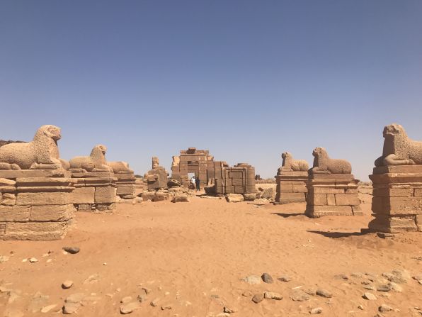 Stone rams line the entrance to the Amun Temple in Naga. <br />   