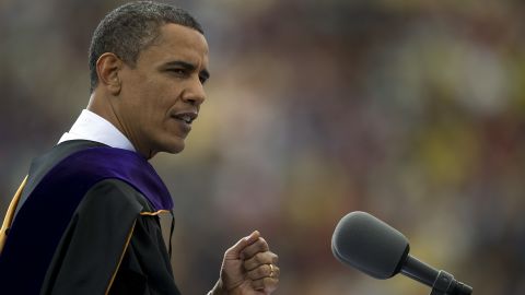 In this May 1, 2010, file photo, then-President Barack Obama delivers the commencement address at the University of Michigan, in Ann Arbor.