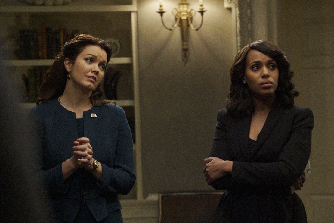 Kerry Washington stars as Olivia Pope and Bellamy Young stars as Mellie Grant.