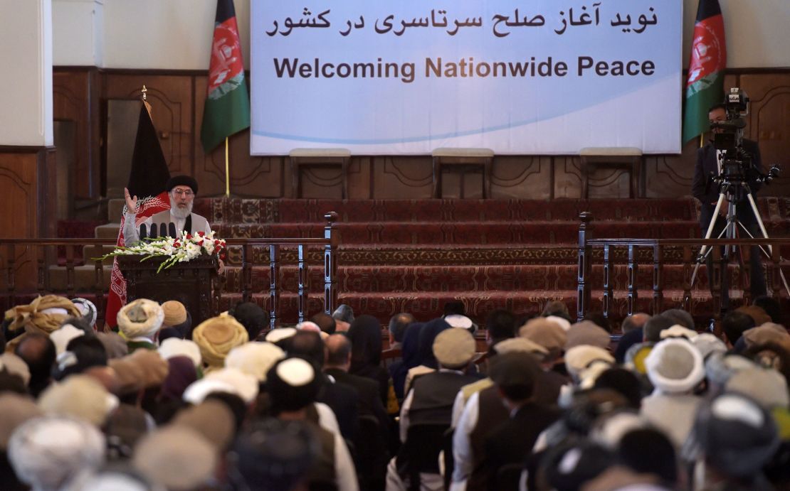 Hekmatyar addresses a special ceremony at the presidential palace in Kabul.