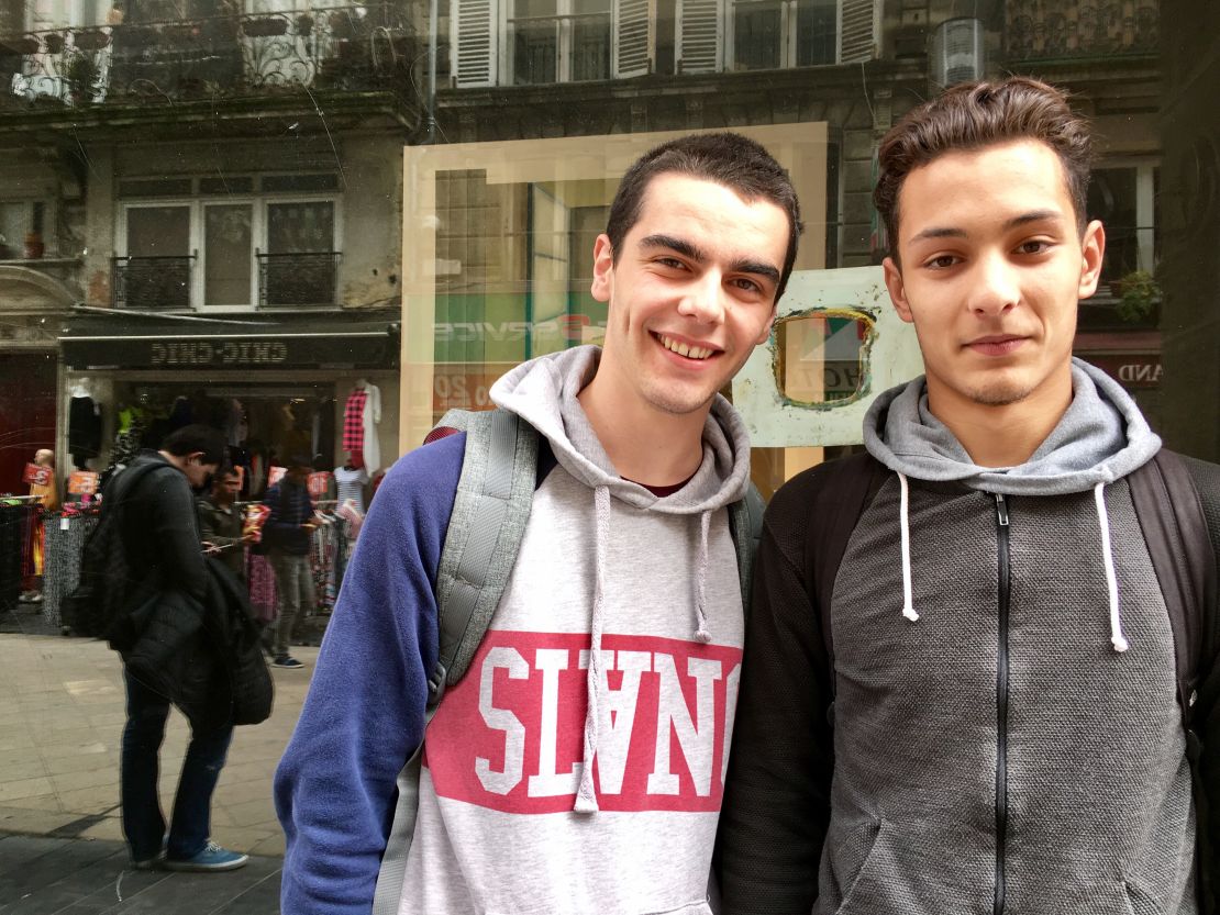 Celestin Hernandez (left) and Adil Houdaibi, both students in Bordeaux, are also planning to vote Macron.