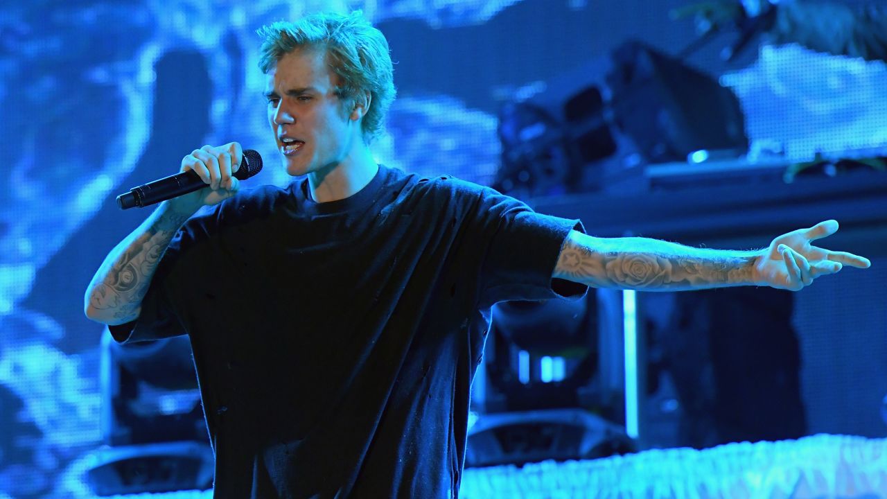 Justin Bieber performing in Miami Beach, Florida, on December 31, 2016.