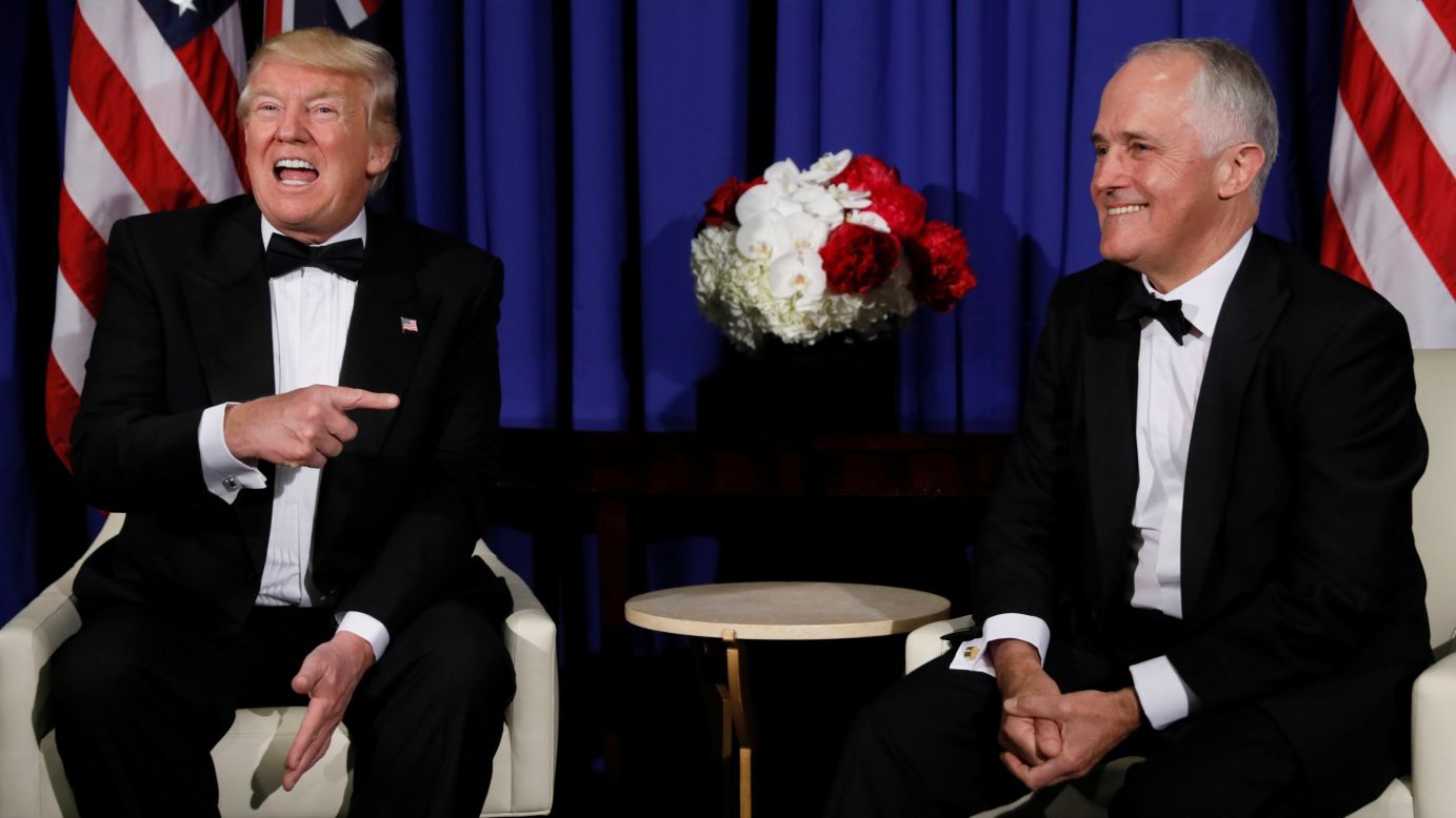 Trump and Australian Prime Minister Malcolm Turnbull <a href="http://www.cnn.com/2017/05/04/politics/trump-phone-call-australia-pm/" target="_blank">speak to reporters in New York</a> before a gala aboard the USS Intrepid on Thursday, May 4. Trump said his relationship with Turnbull was "fantastic" and that reports of a heated phone call between the two was "a big exaggeration."