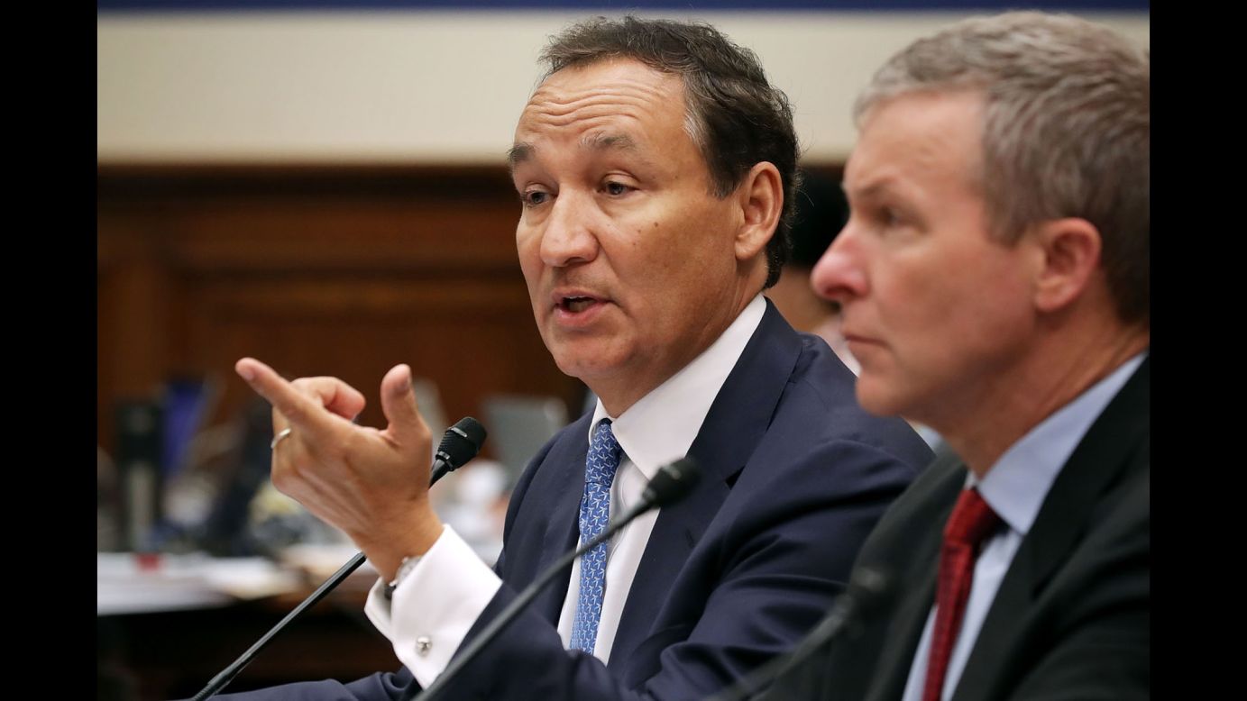 United Airlines CEO Oscar Munoz, left, and United Airlines President Scott Kirby testify before the House Transportation and Infrastructure Committee on Tuesday, May 2. Munoz <a href="http://money.cnn.com/2017/05/02/news/companies/united-ceo-munoz-congress/" target="_blank">apologized again</a> for an April incident in which a United passenger was dragged off an overbooked flight in Chicago. At the hearing, there were also executives from American Airlines, Southwest Airlines and Alaska Airlines. Many committee members voiced frustration with their own flying experiences, and the committee's top Republican and Democrat told the executives they need to improve or face action by Congress.
