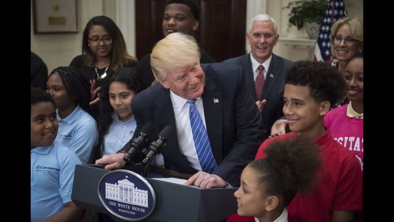 President Trump speaks during a school-choice event at the White House on Wednesday, May 3.