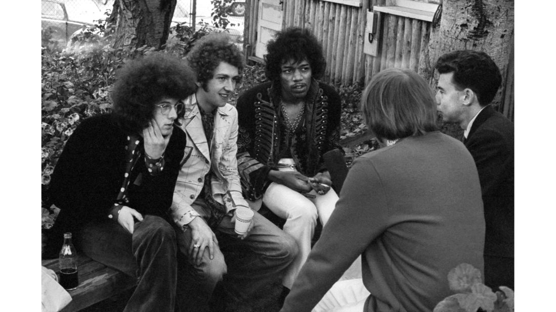 Members of The Jimi Hendrix Experience being interviewed at the Monterey International Pop Festival ion June 18, 1967.