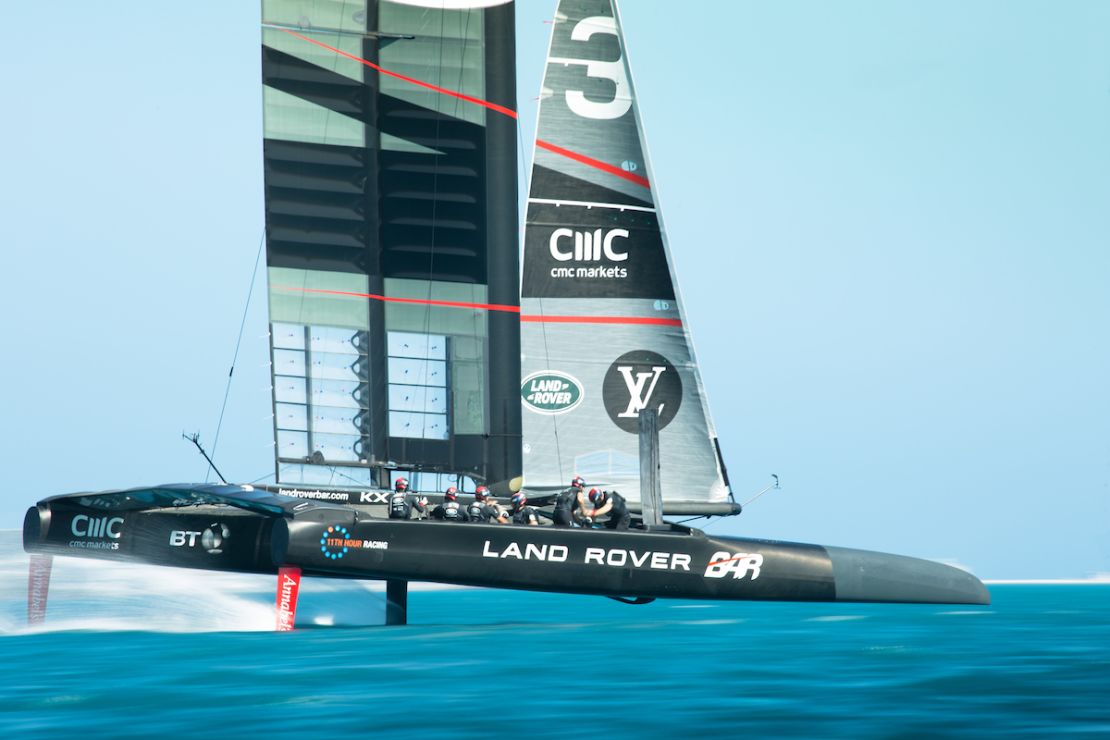 The modern America's Cup boats "fly" out of the water on hydrofoils.