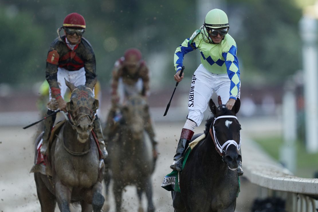  Jockey John Velazquez celebrates his terrific ride. 