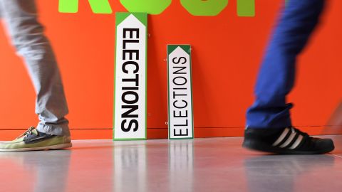 Election signs at a polling station in Rennes, France on May 7.
