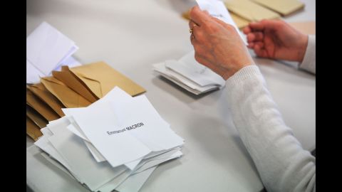A polling official counts ballots on May 7 in Quimper, France.