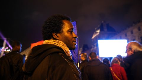 Loic Victor celebrated Macron's victory at the Louvre on Sunday night.