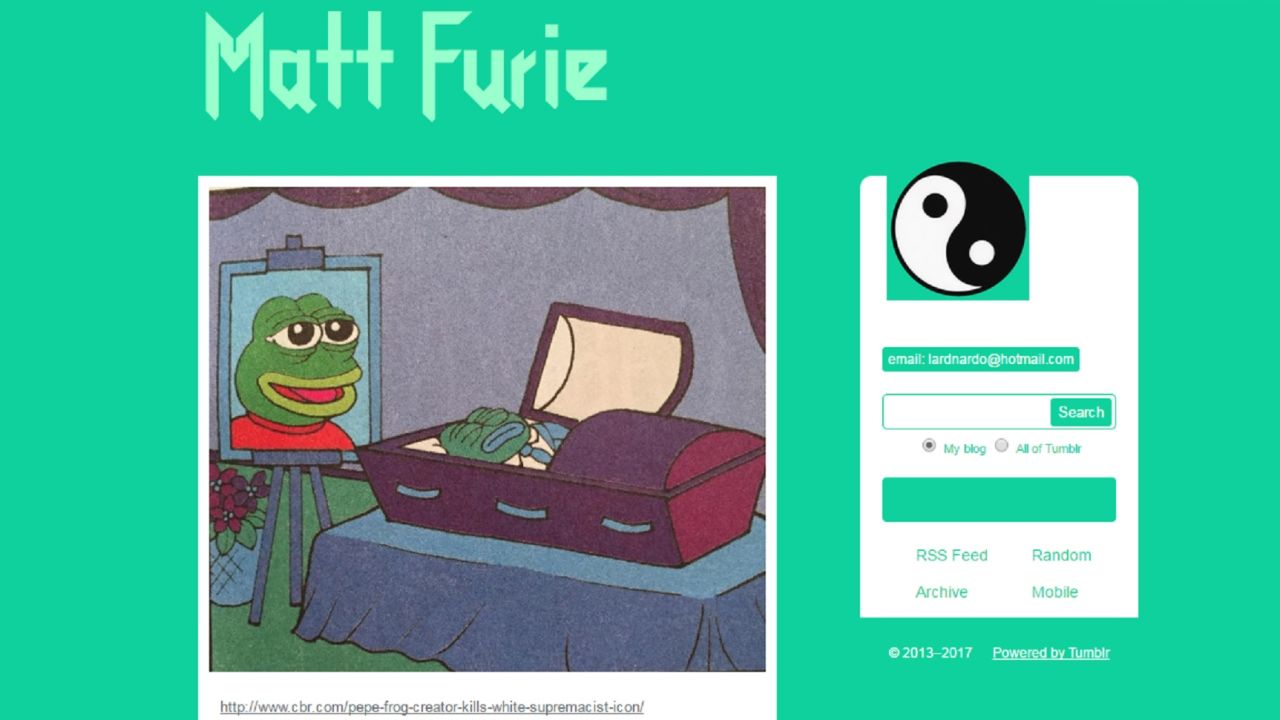 Furie's Tumblr page, showing a comic panel with Pepe's funeral.