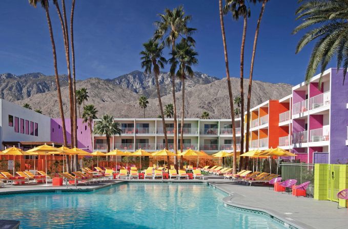 <strong>The Saguaro, Palm Springs:</strong> The hip Saguaro in Palm Springs is probably the world's most colorful desert hotel with a facade inspired by wildflowers and sixties pop art, set to a backdrop of the San Jacinto mountains.