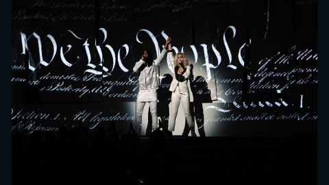 Skip Marley (L) and Katy Perry perform onstage during The 59th GRAMMY Awards at STAPLES Center on February 12, 2017 in Los Angeles, California.