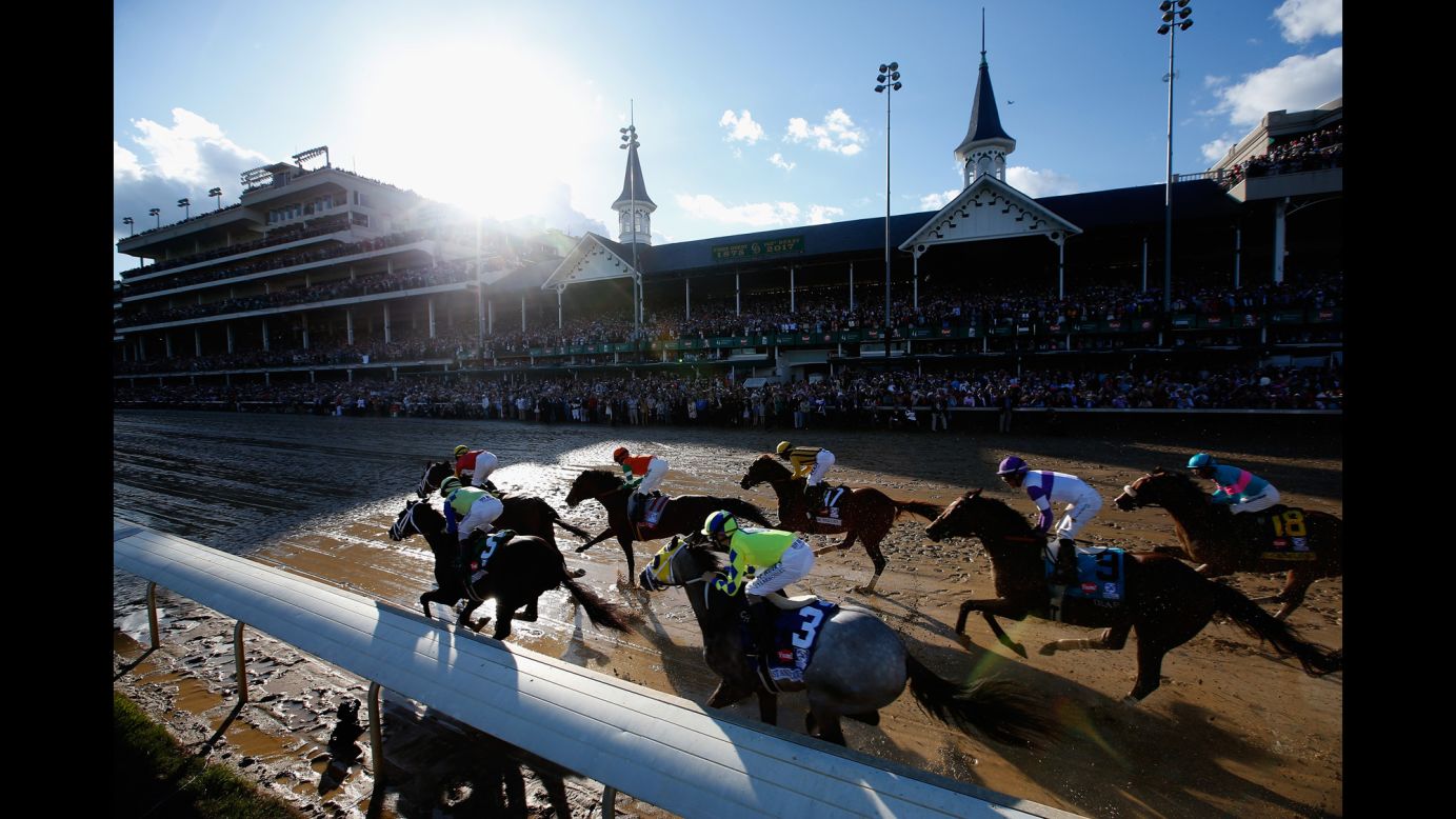 Horses head to the first turn at the start of <a href="http://www.cnn.com/2017/05/06/sport/kentucky-derby-international/index.html" target="_blank">the Kentucky Derby</a> on Saturday, May 6. The race was won by co-favorite Always Dreaming, ridden by John Velazquez.