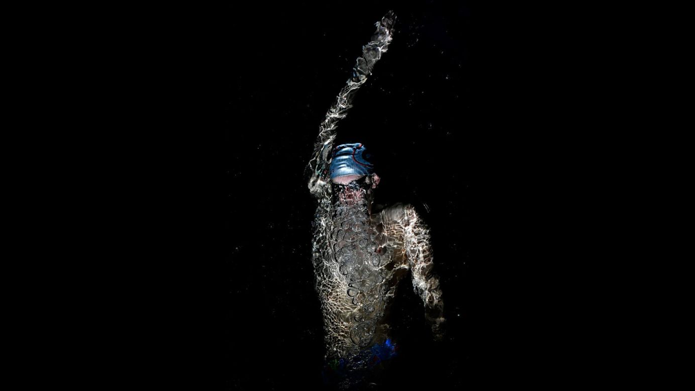 Swimmer Chase Kalisz warms up before an Arena Pro Series race in Atlanta on Sunday, May 7.