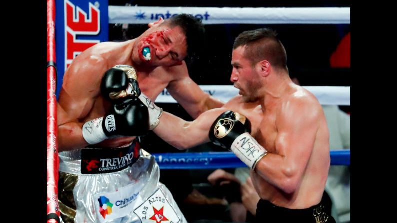 David Lemieux punches Marco Reyes during their middleweight bout in Las Vegas on Saturday, May 6. Lemieux won by unanimous decision.