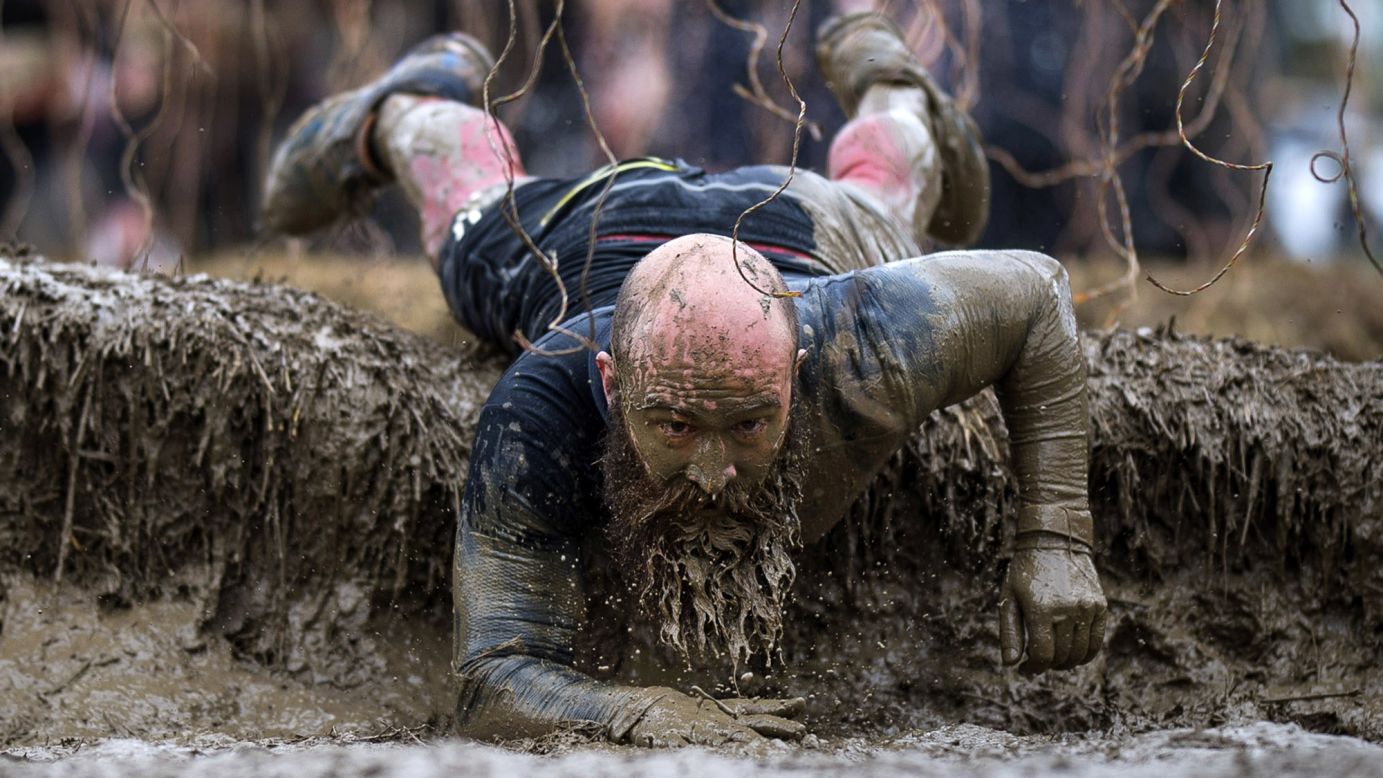A man competes in a Tough Mudder race Saturday, May 6, in Henley-on-Thames, England.