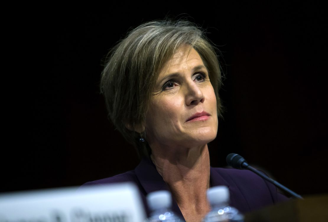 Former US Deputy Attorney General Sally Yates testifies before the Senate Judicary Committee's Subcommittee on Crime and Terrorism on Capitol Hill May 8.