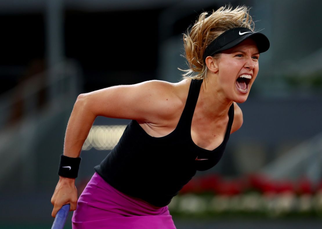 Bouchard of Canada celebrates match point in her match against  Sharapova.