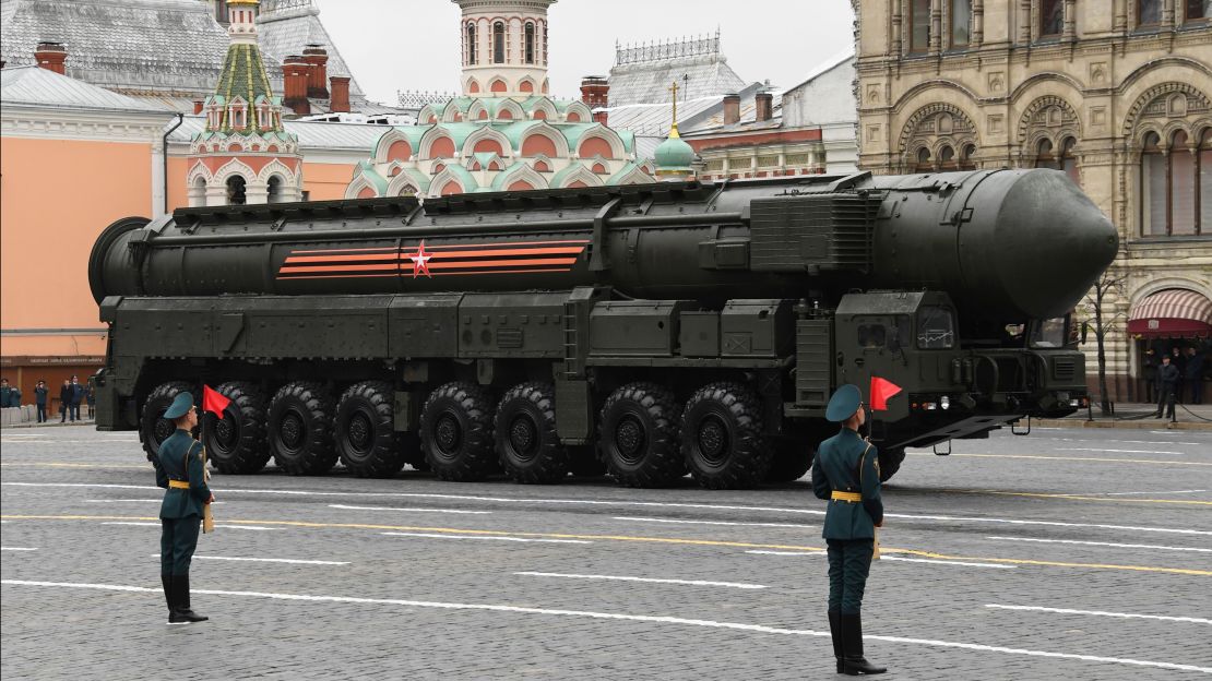 A Russian Yars RS-24 intercontinental ballistic missile system on display at Red Square on Tuesday.