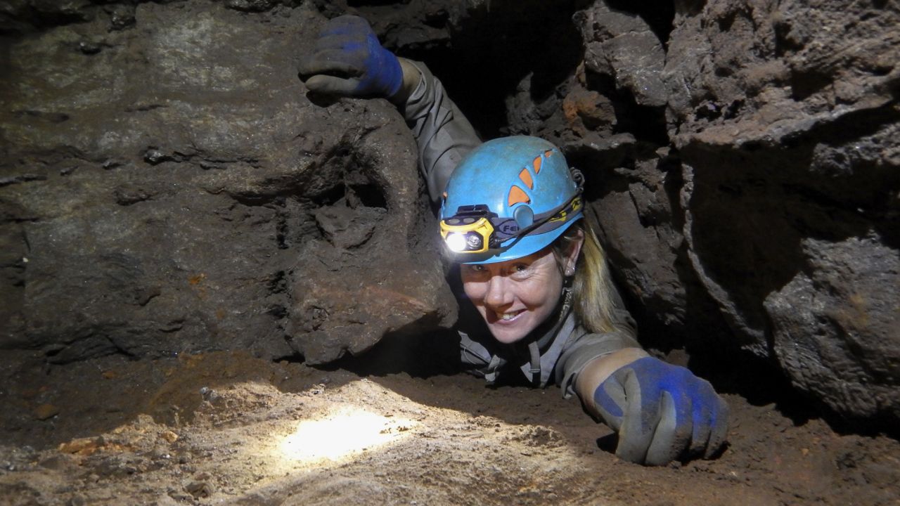 Dr Marina Elliott inside the Rising Star cave system in South Africa. 