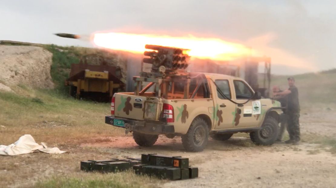 Iraqi army firing 107mm rounds towards ISIS targets as the Iraqi military launched a new offensive on the north west Mosul.