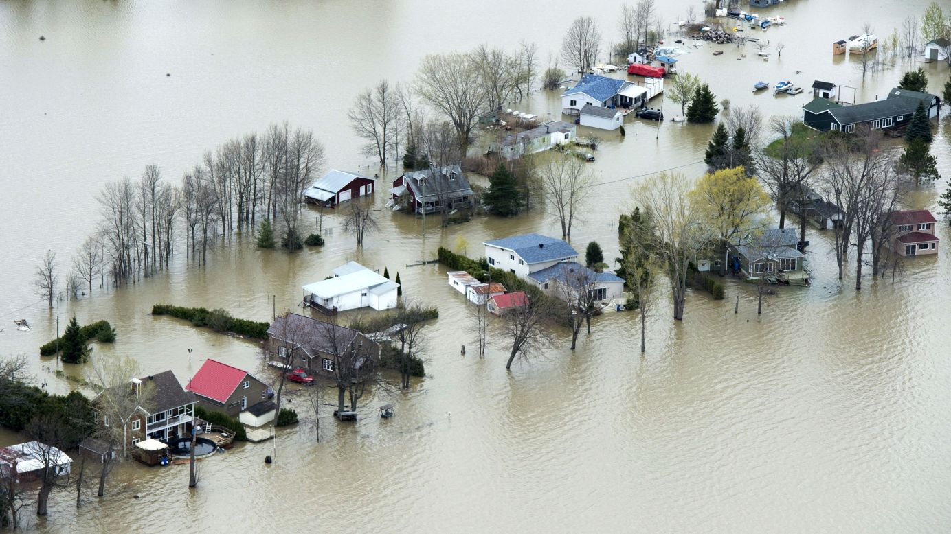 The Ottawa River floods homes in Rigaud, Quebec, on May 8. There were mandatory evacuations in Rigaud as well as Pontiac and Montreal.