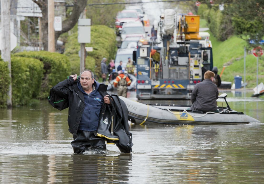 A flooded street in Laval, Quebec.