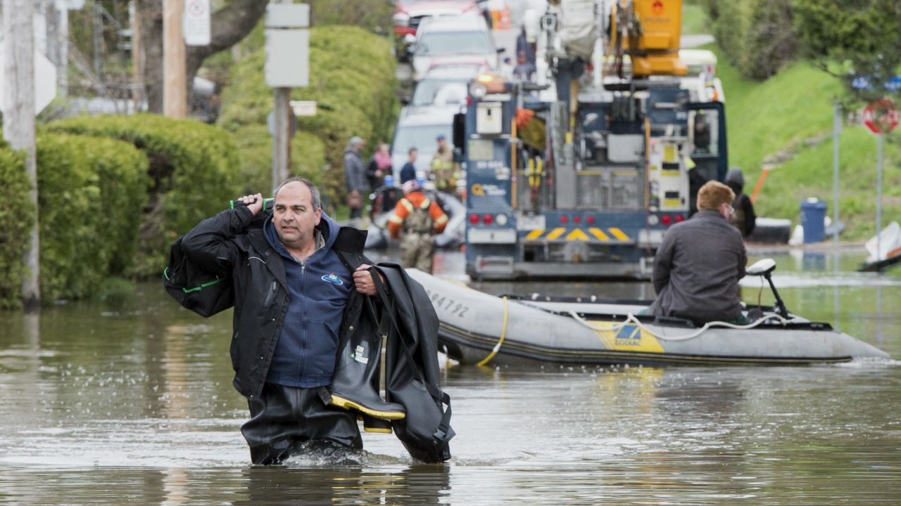 A flooded street in Laval, Quebec.