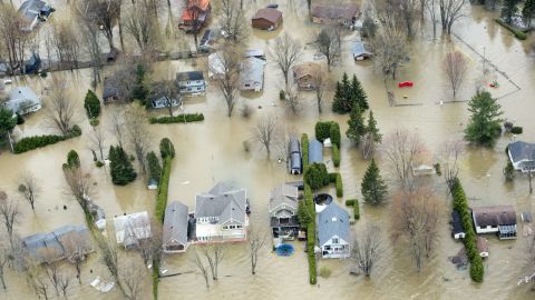Flooded homes in Rigaud, Quebec.