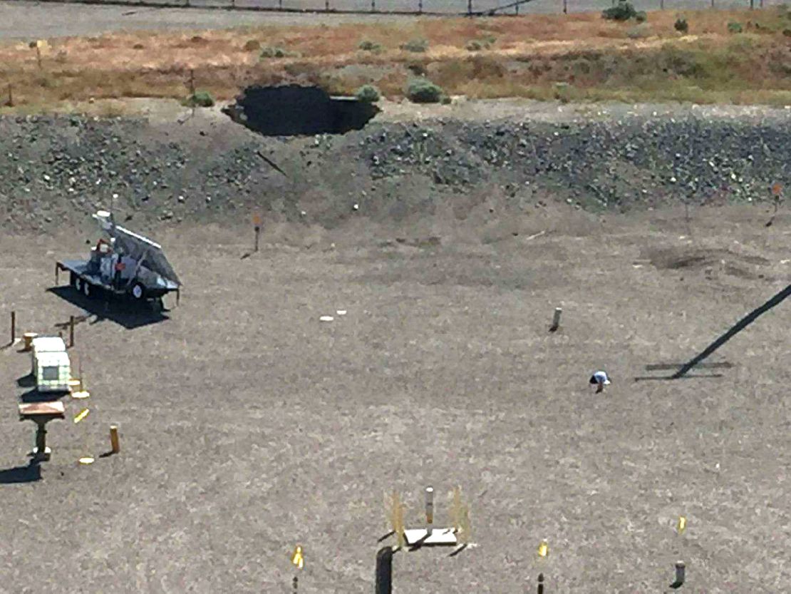 A hole in the roof of a tunnel that collapsed at the Hanford nuclear site.