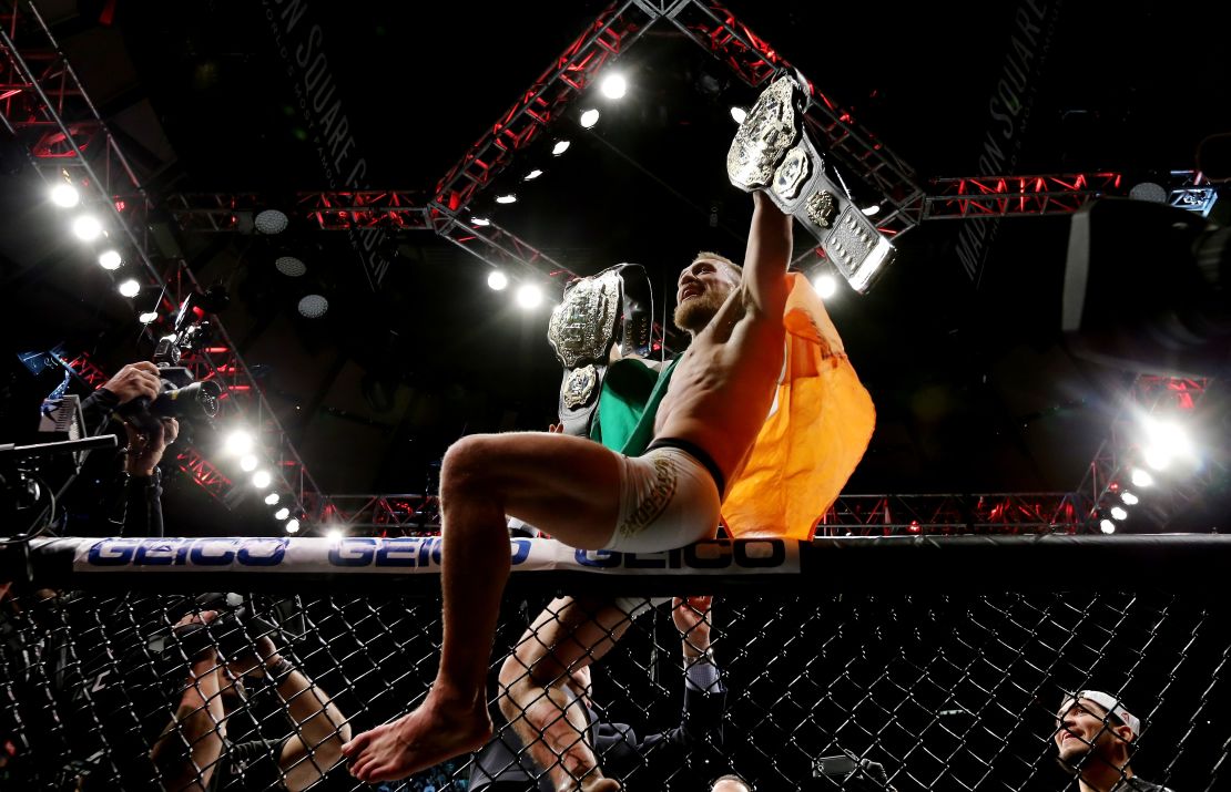 McGregor celebrates his KO victory over Eddie Alvarez in UFC 205 at Madison Square Garden