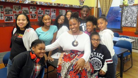 Lovely Hoffman and her students on the set of the video for her song, "My Black is Beautiful."  Photo courtesy of Brandon German.                         
